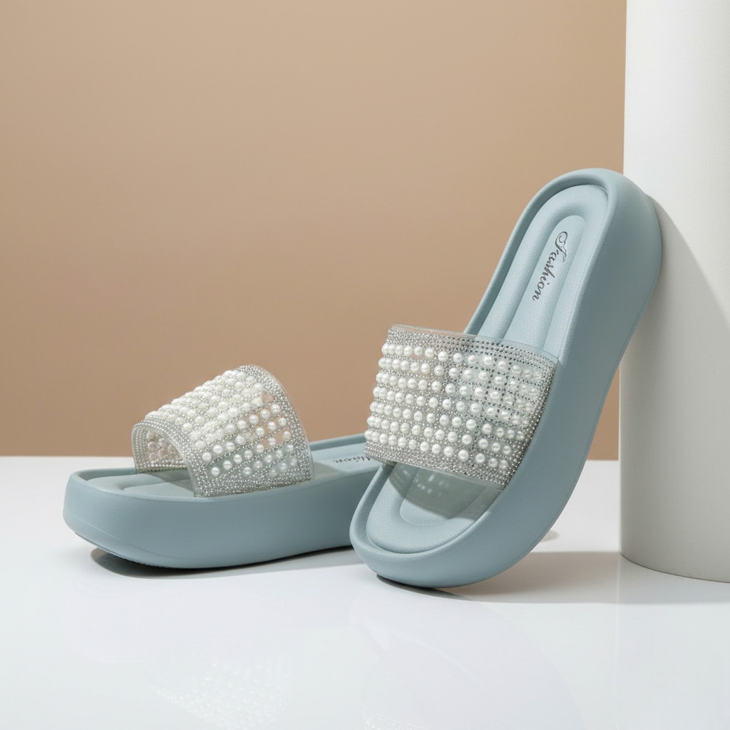 pearl wedge slipper