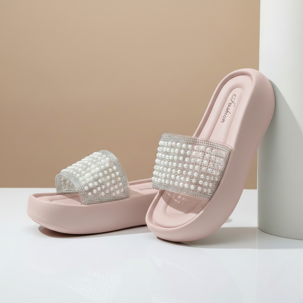 pearl wedge slipper