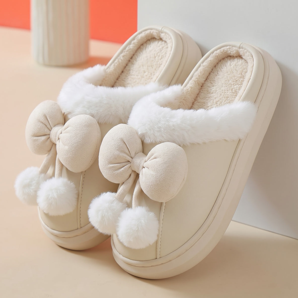 Knot bow fur shoes