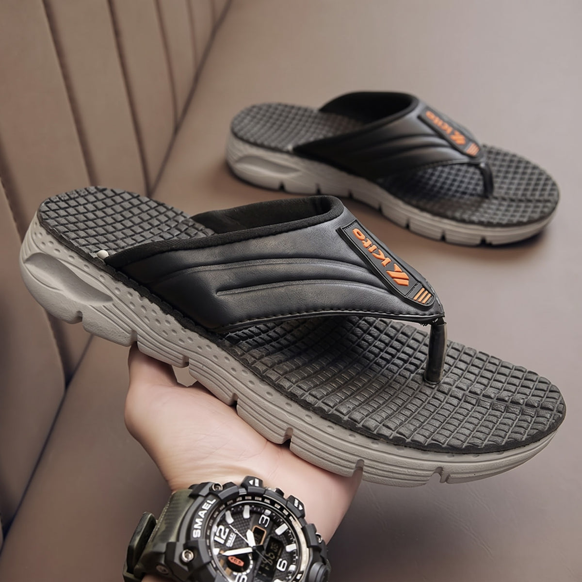 Men black slipper
