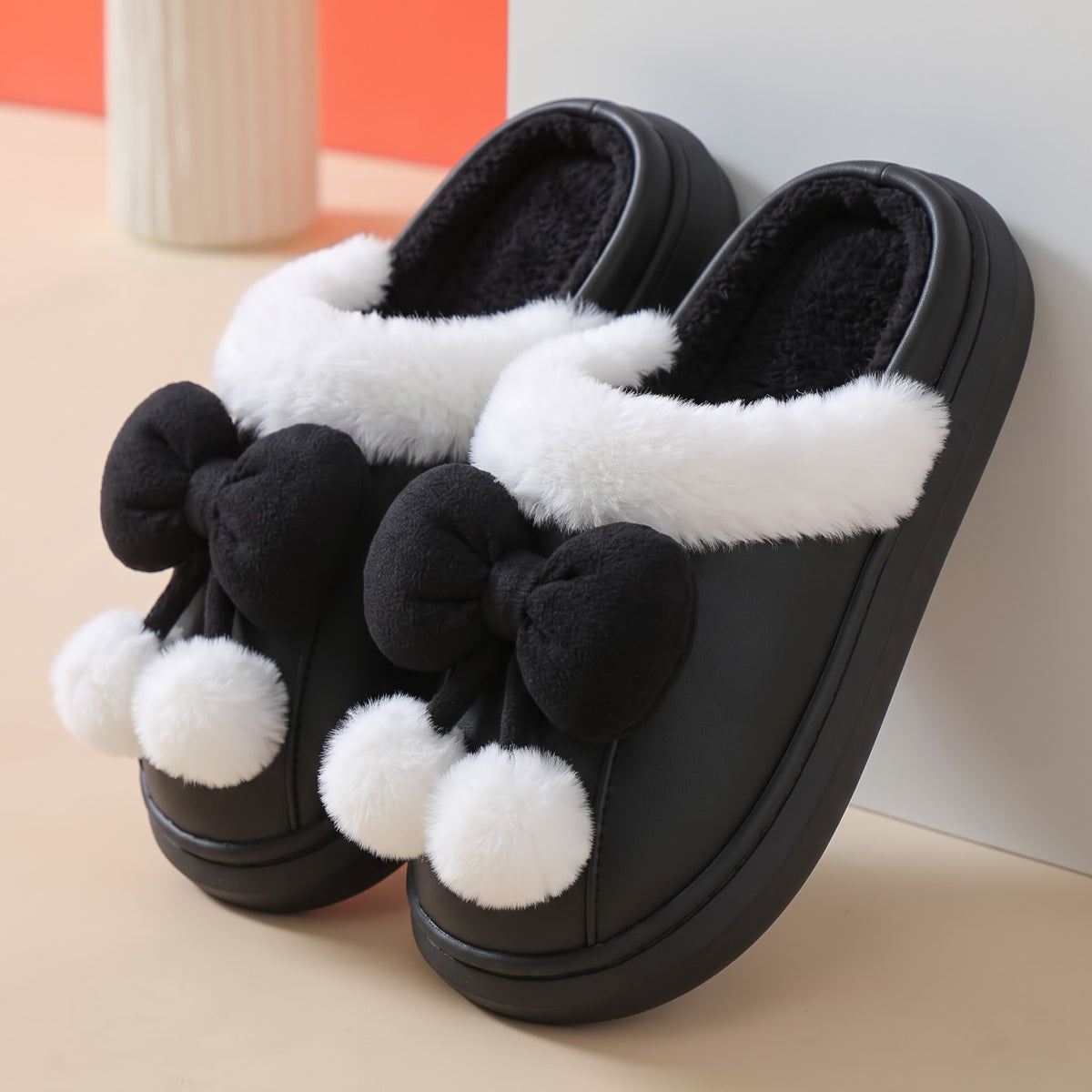 Knot bow fur shoes