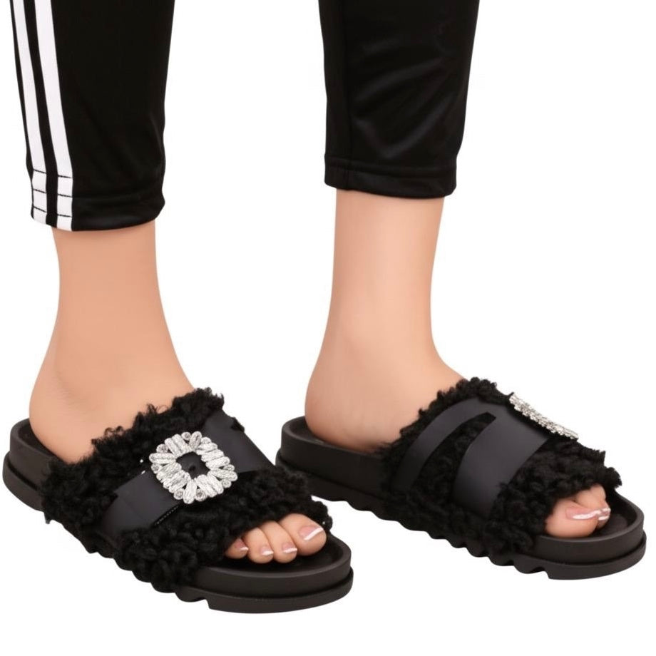 Buckle fur slipper-R5-2