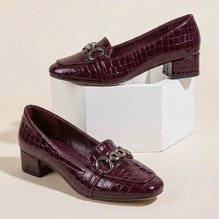 Maroon block heel shoes