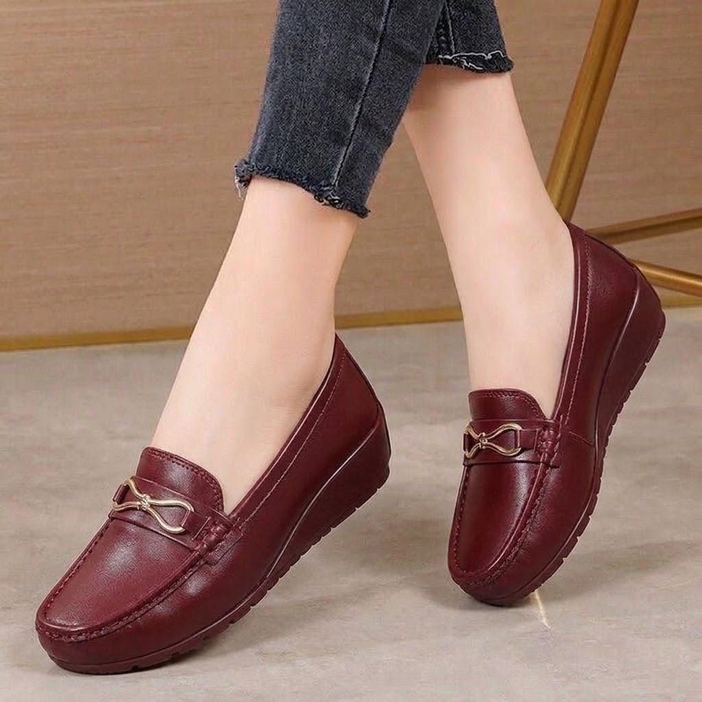 Maroon wedge pump shoes