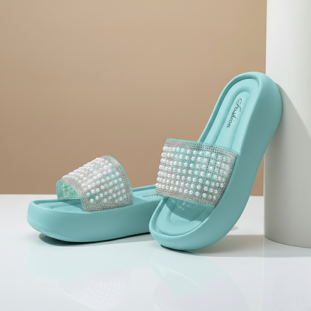 pearl wedge slipper